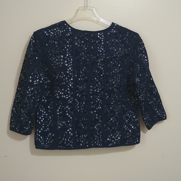 CHICO'S Eyelet Cotton Linen Blend Coat 2 - Picture 8 of 10